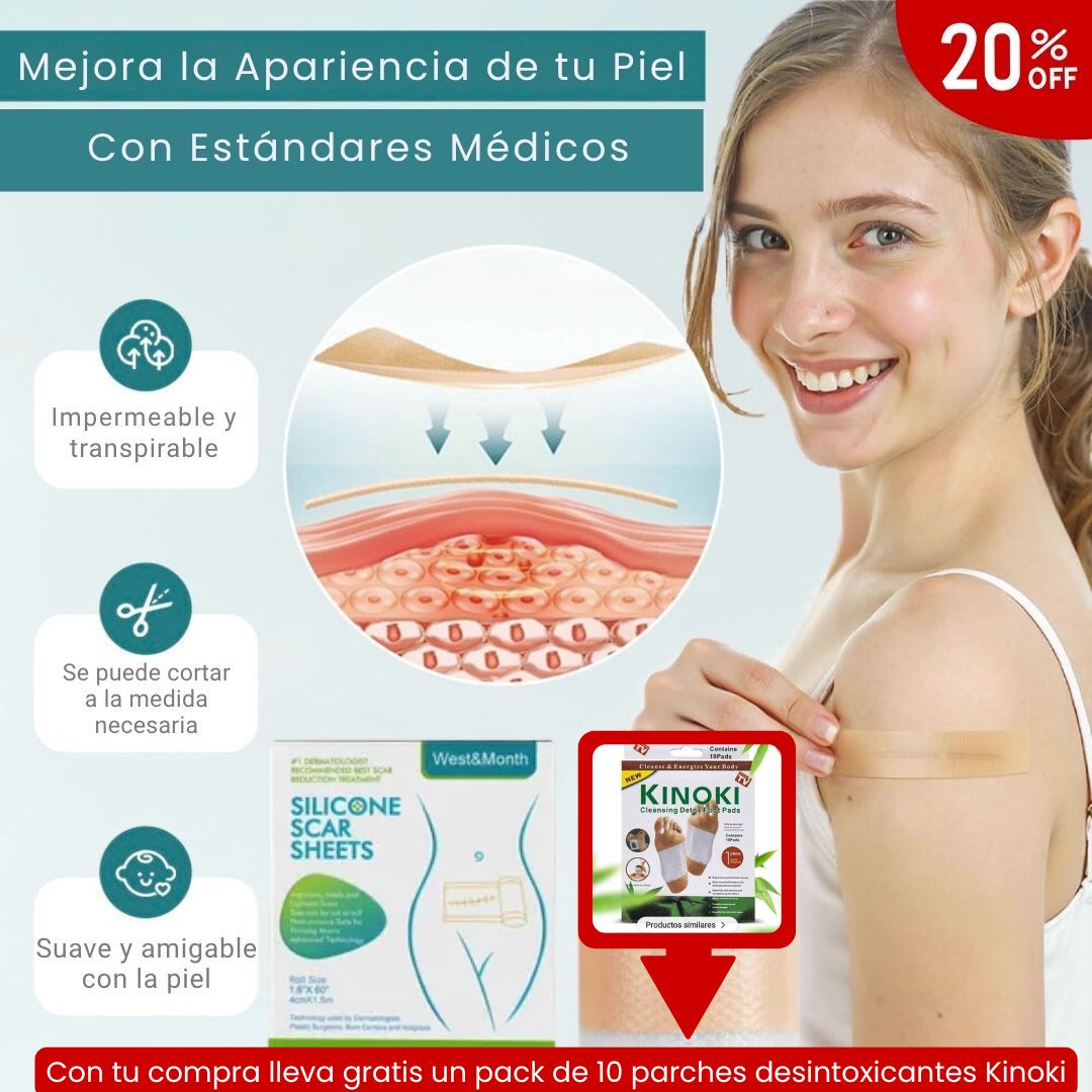 🧴 Silicone Scar | Cinta de Silicona Cicatrizante de Grado Médico – Reutilizable 1.5m - LLEVA GRATIS Parches Kinoki desintoxicantes