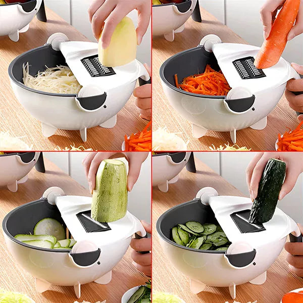 Cortador - Rebanador de Verduras 9 en 1 con Cesta de Drenaje