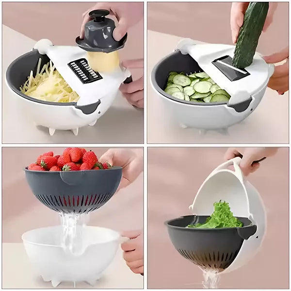 Cortador - Rebanador de Verduras 9 en 1 con Cesta de Drenaje