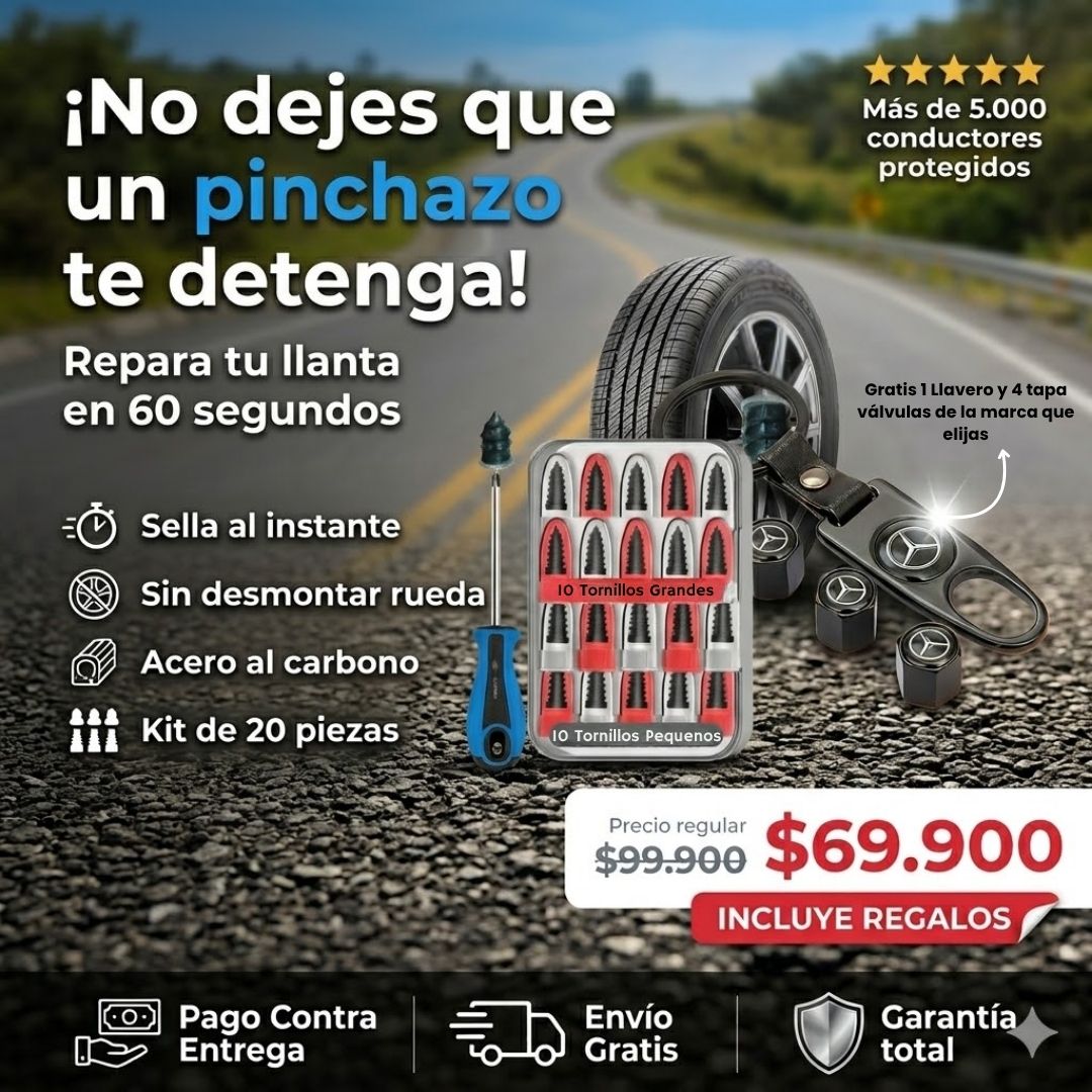 Repara tu llanta en 60 segundos-Despincha tu vehículo sin herramientas pesadas ni esfuerzo