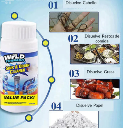 ¡COMBO DRENAJE DESTAPA Y MANTIENE!  1 Limpiador de desagüe Wild Tornado + 24 Palos Sani Stick