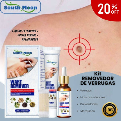Kit Removedor de Verrugas South Moon –  Líquido Natural + Crema para Eliminar Verrugas + Aplicadores