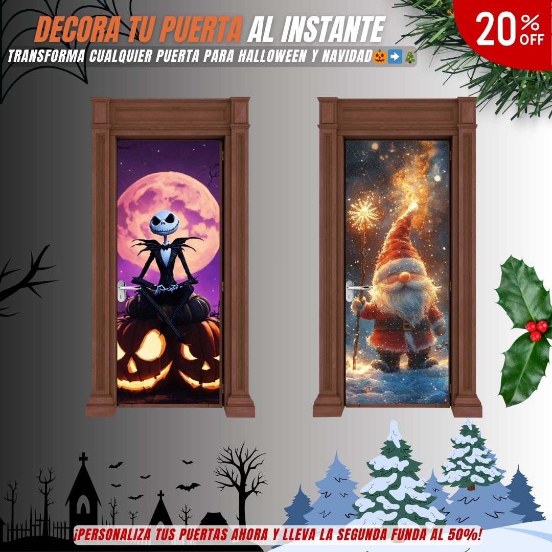 Fundas Cubrepuertas mágicas: decora tu hogar para Halloween y Navidad en segundos 50% de descuento en la segunda unidad
