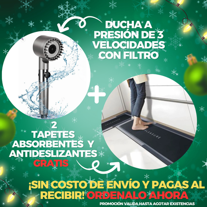 Súper combo Ducha Turbo Alimentada + 2 Tapetes absorbentes